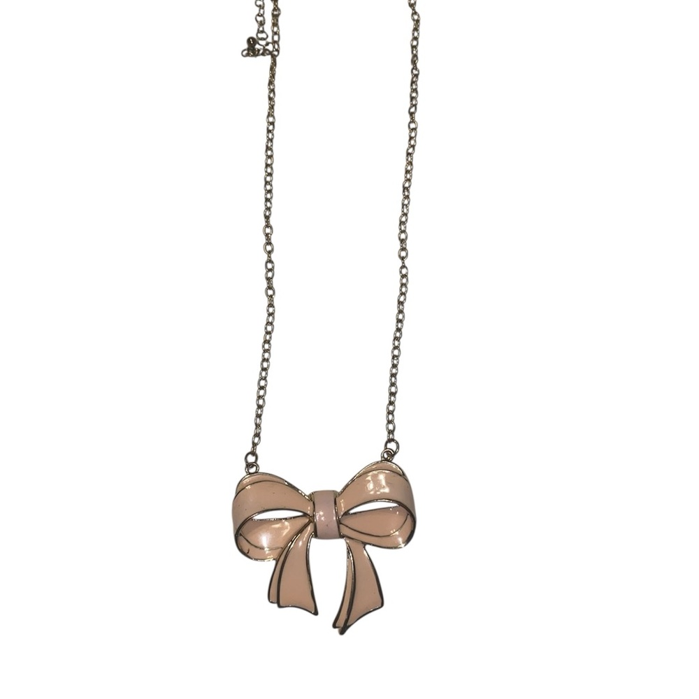 Elegant Bow Pendant Necklace - Light Pink